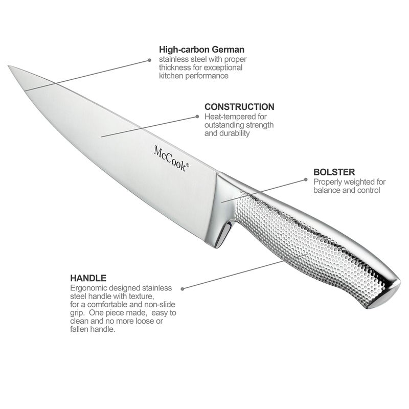 McCookÂ® Premium Knife Sets,Full Tang Hammered German Stainless Steel Kitchen Knife Set with 8 Pieces Steak Knives and Acacia Block - Image 3